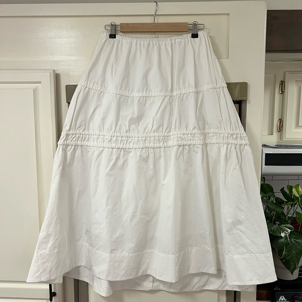 Moon River White Cotton Tiered Maxi Skirt